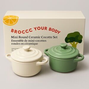 Broccc Your Body Mini Round Ceramic Cocotte‎ Set — 2-Piece 19 oz each